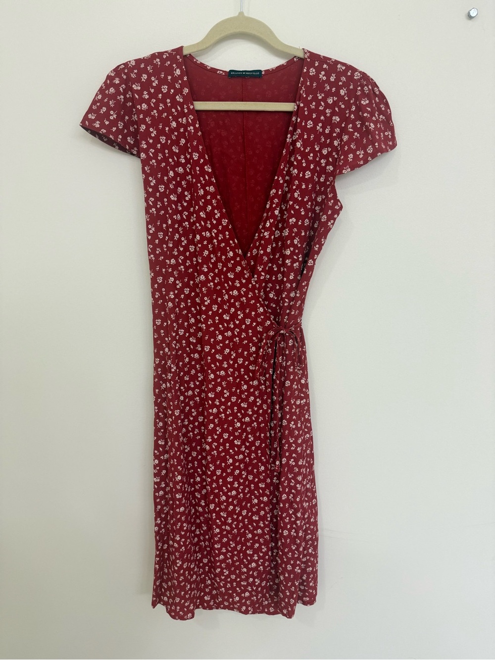 Brandy Melville Red Floral Midi Wrap Dress